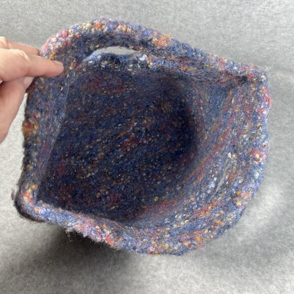 Handcrafted Purse Clutch Bag Blue Gray Knitted Wool Felt Artisan 13” x 9” Boho - Picture 11 of 14